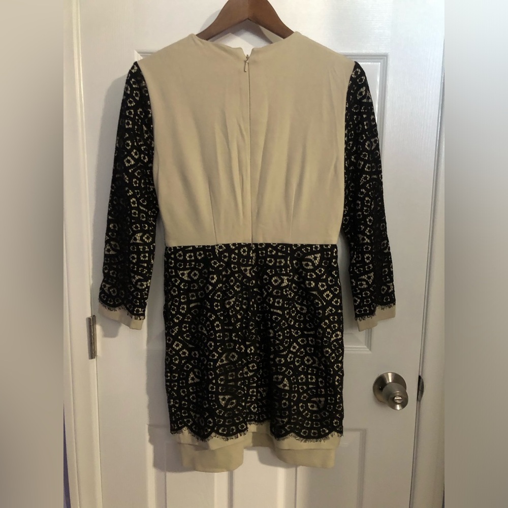 BCBGMaxAzria Black Lace Overlay on Cream Long-Sleeve Dress - Picture 7 of 12